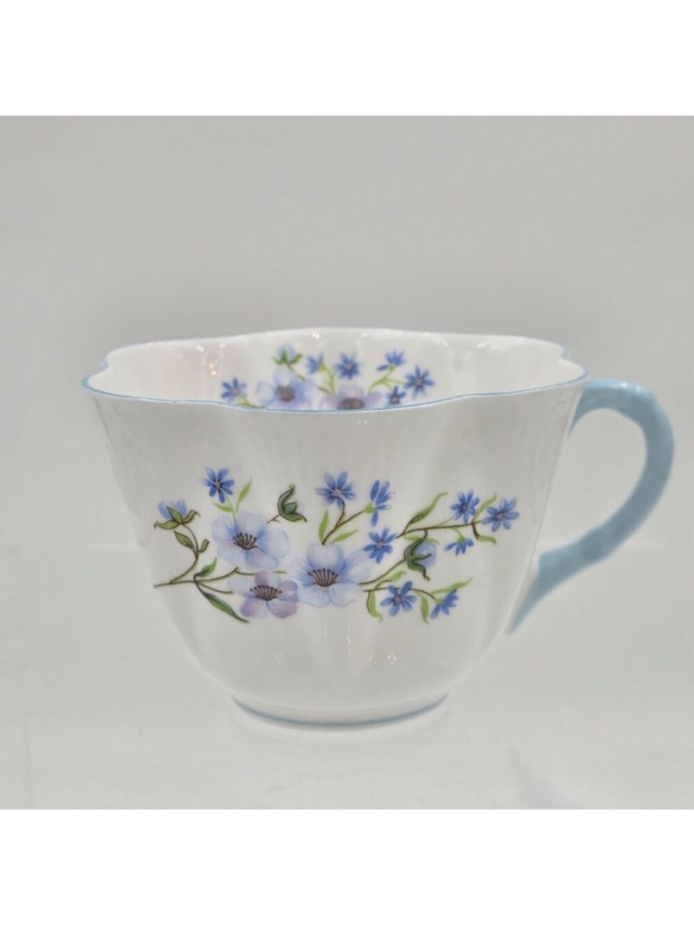 Shelley Blue Rock Dainty Set of 2 Flat Cup and Saucer Set Blue Trim Bone China - Picture 6 of 13